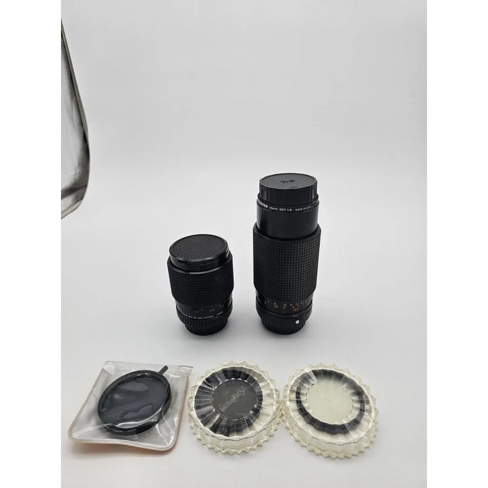 2 Sears Camera Lenses Models Sky 1-A And Model 202. With 3 Lens Filters Caps